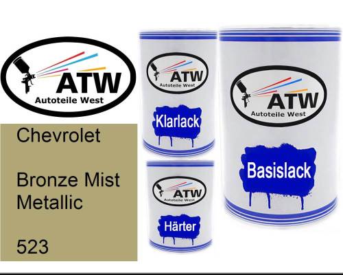 Chevrolet, Bronze Mist Metallic, 523: 500ml Lackdose + 500ml Klarlack + 250ml Härter - Set, von ATW Autoteile West.